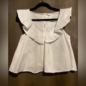 Zara White Ruffle Blouse